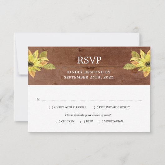 Rustic Fall Sunflower Lantern Wood Wedding RSVP Karte (Vorderseite)
