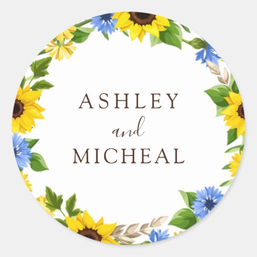 Rustic Fall Sunflower Wreath Wedding Sticker (Vorderseite)