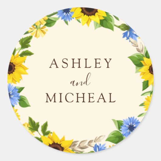 Rustic Fall Sunflower Wreath Wedger Sticker (Vorderseite)