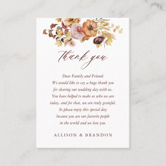 Rustic Fall Terracotta Boho Wedding Vielen Dank Platzkarte (Vorderseite)