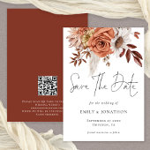 Rustic Fall Terracotta Florals QR Code Wedding Save The Date