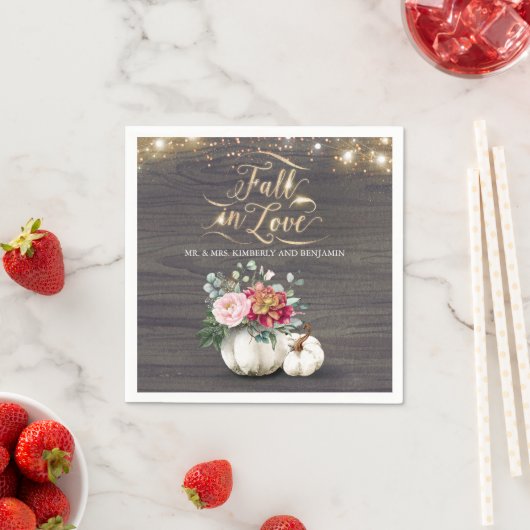 Rustic Fall White Floral Pumpkin Hochzeit Napkins Serviette (Beispiel)