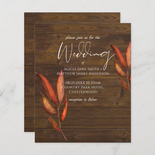 Rustic Fall WOODLAND Verlasse Hochzeitseinladungen (Vorne/Hinten)