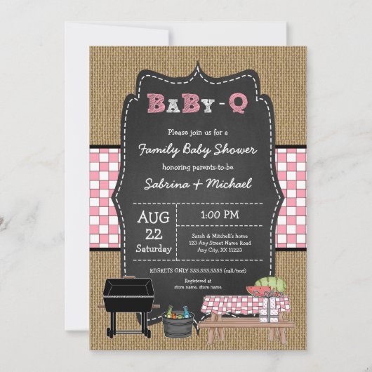 Rustic Family Baby Q Dusche Einladung (Vorderseite)