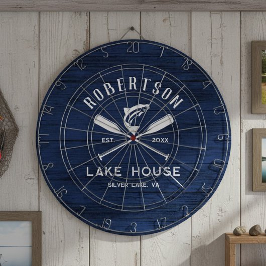 Rustic Family Lake House Navy Blue Wood Dartscheibe