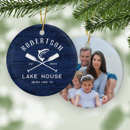 Rustic Family Lake House Navy Blue Wood Foto Keramik Ornament