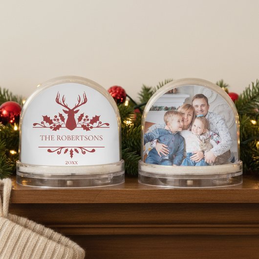 Rustic Family Monogram Christmas Photo Schneekugeln