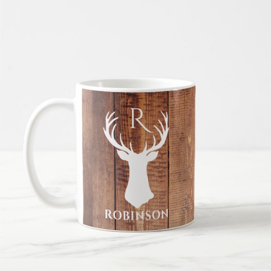 Rustic Family Monogram Style Hirsch Antler Kaffeetasse (Links)