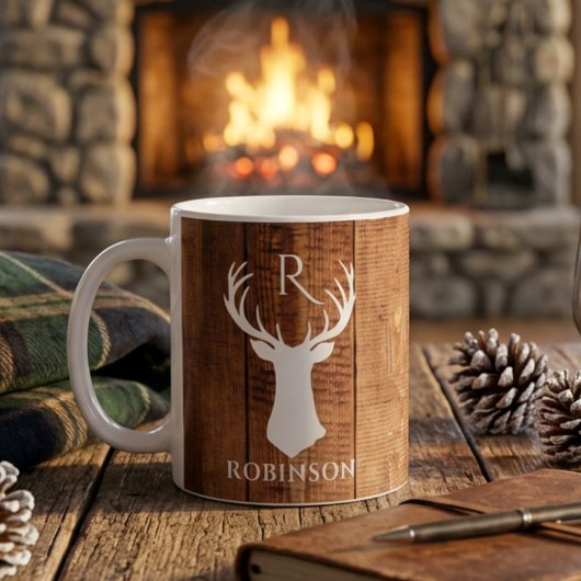 Rustic Family Monogram Style Hirsch Antler Kaffeetasse