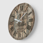 Rustic Family Monogram Wall Clock | Wood-Look  Große Wanduhr (Winkel)