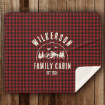 Rustic Family Name Cabin Cottage Retro Red Plaid Sherpadecke<br><div class="desc">Rustic modern sherpa blanket with a trendy forest mountain range design with pine trees,  woods,  and birds surrounded by your custom family name on printed red buffalo plaid background,  a personalizable name of your cottage,  cabin,  lake house,  or any other,  as well as the year established.</div>
