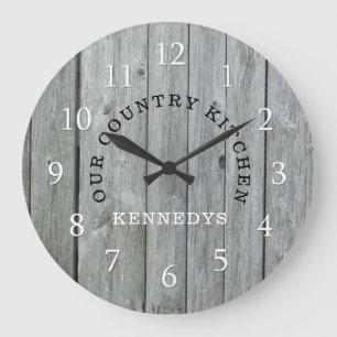 Rustic Family Name Country Wood Große Wanduhr
