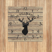 Rustic Family Name Wood Cabin Deer Buck Large Cloc Uhr