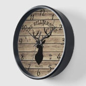Rustic Family Name Wood Cabin Deer Buck Large Cloc Uhr (Winkel)