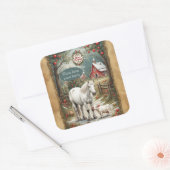 Rustic Farm Horse Lamb Red Barn Merry Christmas Quadratischer Aufkleber (Umschlag)