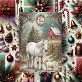 Rustic Farm Horse Red Barn Merry Christmas Card