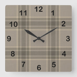 Rustic Farmhouse Beige Grey Plaid Tartan Quadratische Wanduhr