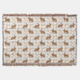 Rustic Farmhouse Brown Hare And Carrots Beige Decke