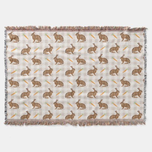 Rustic Farmhouse Brown Hare And Carrots Beige Decke (Vorderseite)