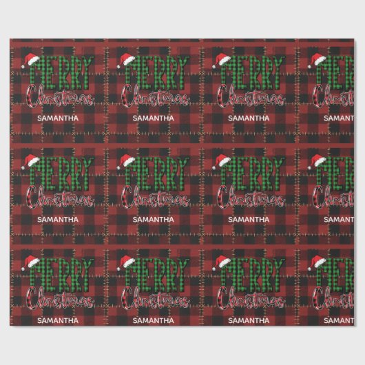 Rustic Farmhouse Buffalo Plaid Christmas Custom Geschenkpapier (Flach)