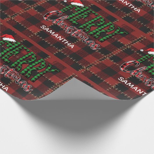Rustic Farmhouse Buffalo Plaid Christmas Custom Geschenkpapier (Ecke)