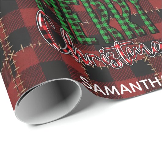 Rustic Farmhouse Buffalo Plaid Christmas Custom Geschenkpapier (Rolleneckpunkt)