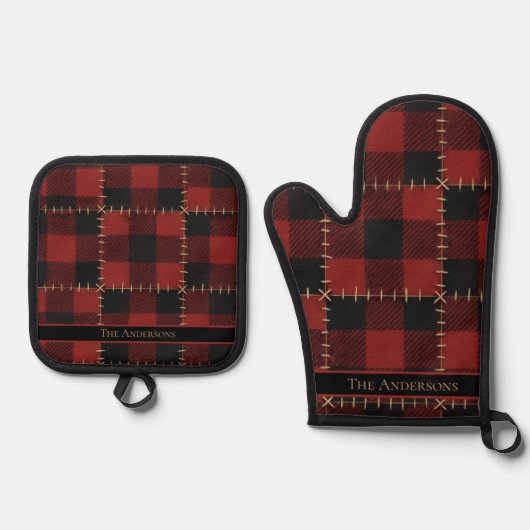 Rustic Farmhouse Buffalo Plaid Custom Christmas Ofenhandschuh & Topflappen-Set (Vorderseite)