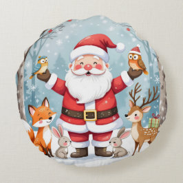 Rustic Farmhouse Christmas Round Pillow Rundes Kissen