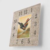 Rustic Farmhouse Country Rooster Burlap Quadratische Wanduhr (Winkel)