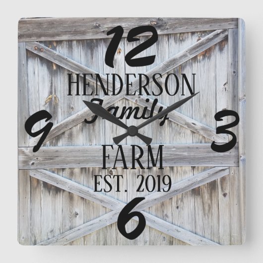 Rustic Farmhouse Country Wooden Distressed Custom Quadratische Wanduhr (Vorderseite)