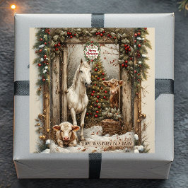 Rustic Farmhouse Cow Country Horse Merry Christmas Quadratischer Aufkleber