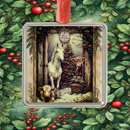 Rustic Farmhouse Cow Horse Country Christmas Rural Ornament Aus Metall