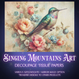 Rustic Farmhouse Floral Hummingbird Decoupage Seidenpapier