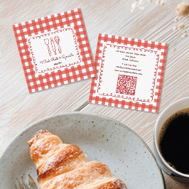 Rustic Farmhouse Gingham Bakery QR Code Quadratische Visitenkarte