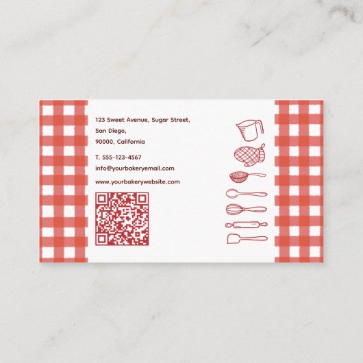 Rustic Farmhouse Gingham QR Code Bakery Visitenkarte (Rückseite)
