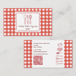 Rustic Farmhouse Gingham QR Code Bakery Visitenkarte