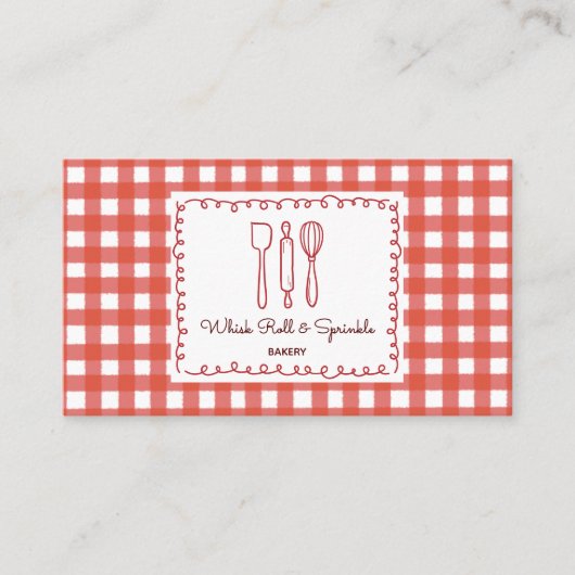 Rustic Farmhouse Gingham QR Code Bakery Visitenkarte (Vorderseite)