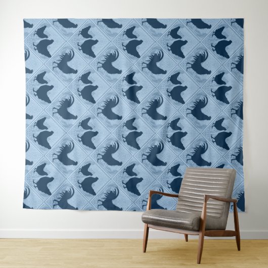 Rustic Farmhouse Hen Pattern – In Blue  Wandteppich (Beispiel (Horizontal))