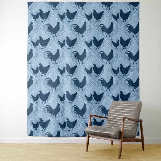 Rustic Farmhouse Hen Pattern – In Blue  Wandteppich (Beispiel)