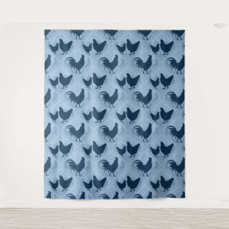 Rustic Farmhouse Hen Pattern – In Blue Wandteppich