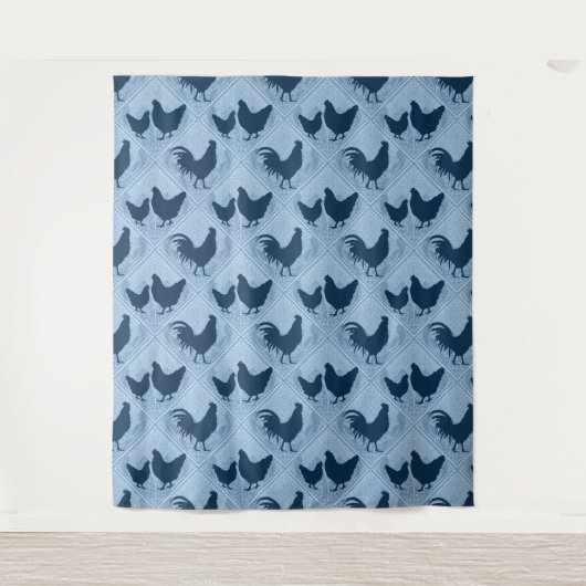Rustic Farmhouse Hen Pattern – In Blue Wandteppich (Vorderseite)