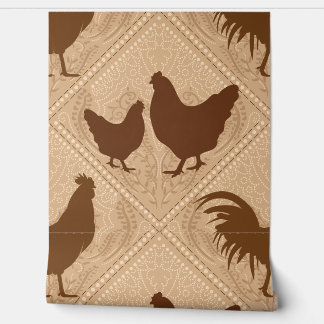 Rustic Farmhouse Hen Pattern – In Warm Brown Tapete