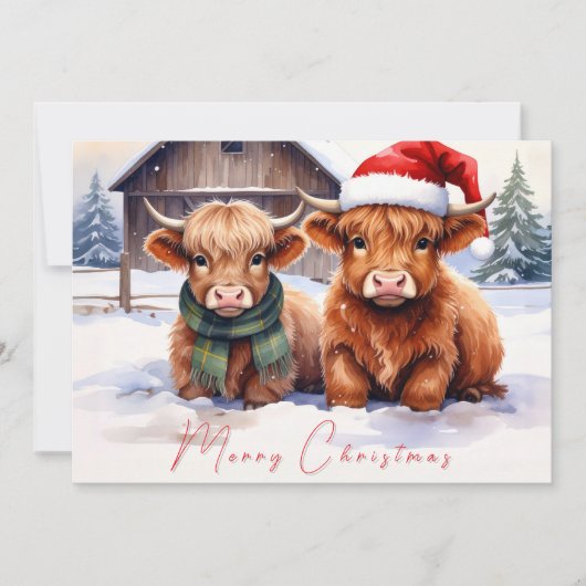 Rustic Farmhouse Highland Cow Christmas Card Dankeskarte (Vorderseite)