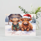 Rustic Farmhouse Highland Cow Christmas Card Dankeskarte (Stehend Vorderseite)