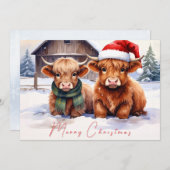 Rustic Farmhouse Highland Cow Christmas Card Dankeskarte (Vorne/Hinten)