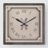 Rustic Farmhouse Kitchen Roman Numeral Wall Clock Quadratische Wanduhr (Vorderseite)