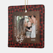 Rustic Farmhouse Leather & Plaid Christmas Family Keramikornament (Links)