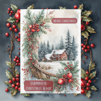 Rustic Farmhouse Magic Christmas Country Berries  Feiertagskarte
