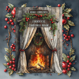 Rustic Farmhouse Magic Christmas Fireplace Hearth  Feiertagskarte