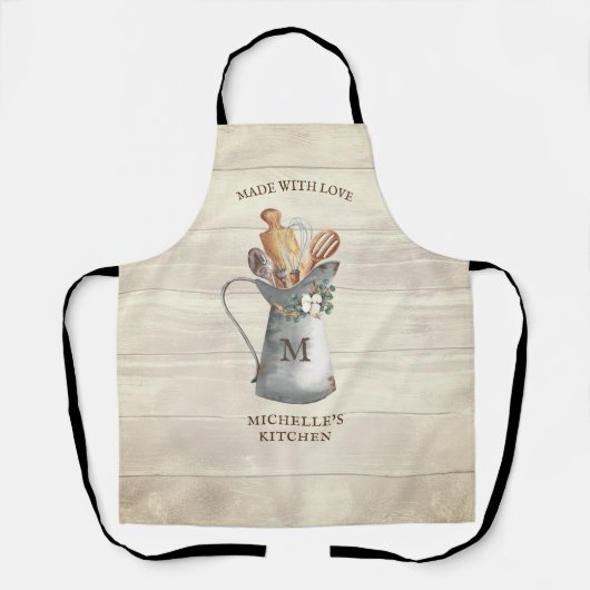 Rustic Farmhouse Monogram Floral Kitchen Schürze (Vorderseite)